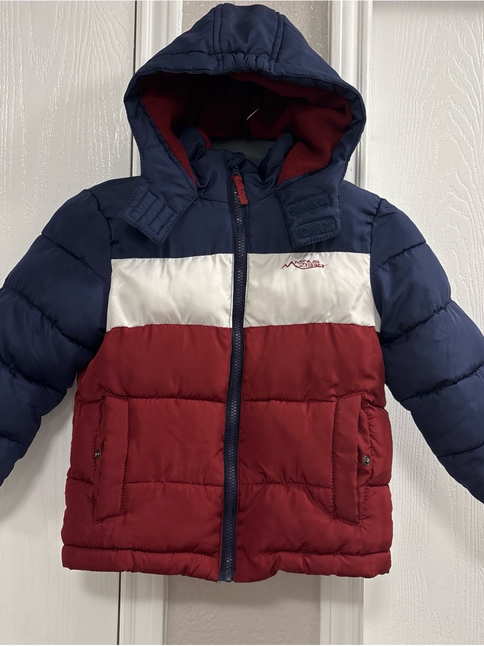 Children's Navy, White & Red Puffer Jacket with Hood